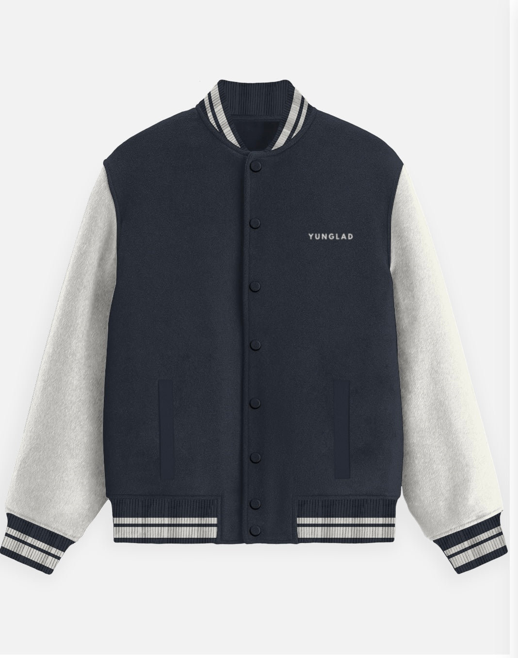 YUNGLAD Navy Blue & Grey Classic Varsity Jacket