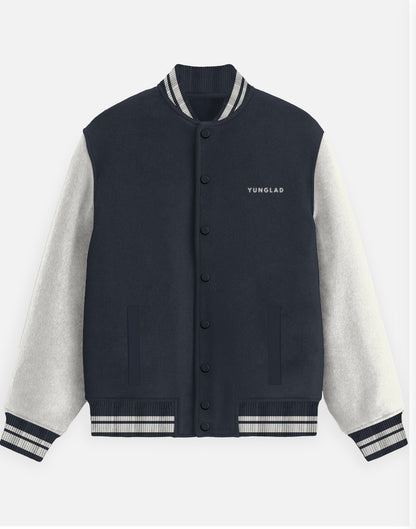 YUNGLAD Navy Blue & Grey Classic Varsity Jacket