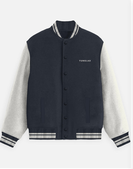 YUNGLAD Navy Blue & Grey Classic Varsity Jacket