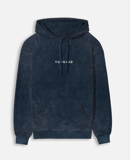 YUNGLAD Navy Blue Acid Wash Hoodie