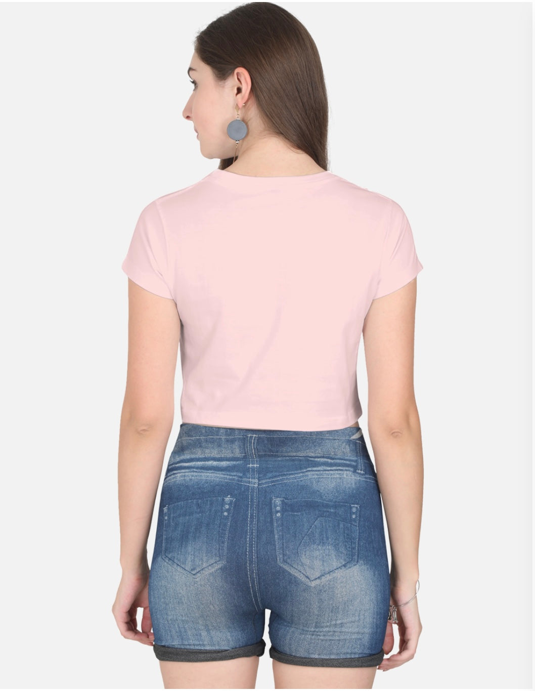 Women's Light Pink Cotton Short Sleeve Crop Top