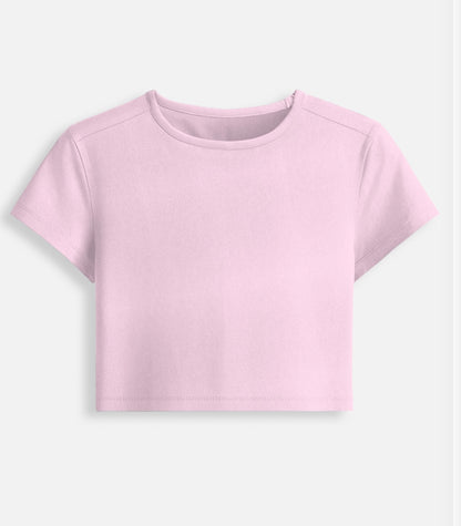Women's Light Pink Cotton Short Sleeve Crop Top