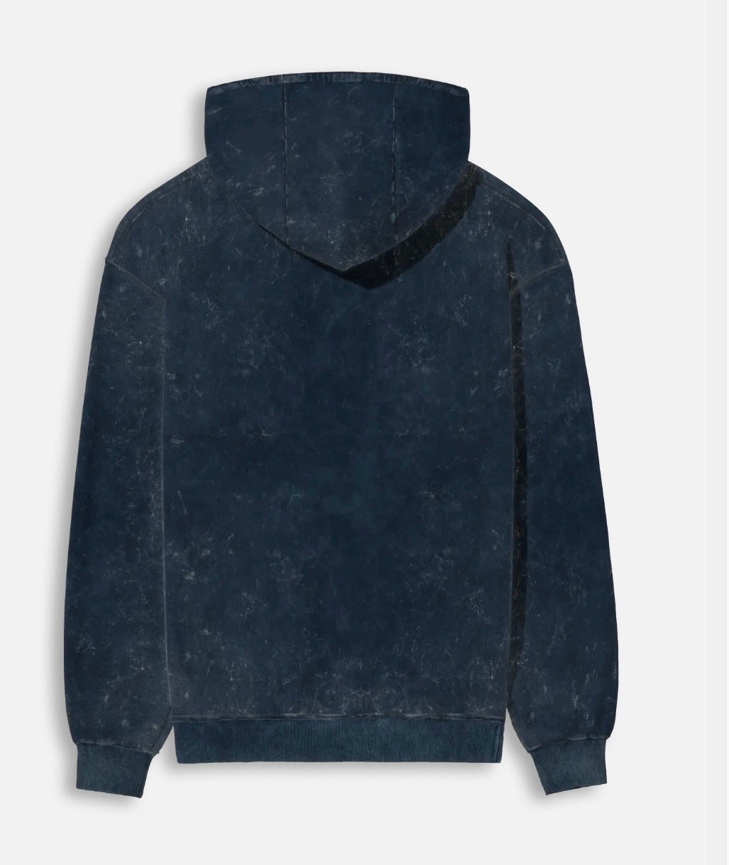 YUNGLAD Navy Blue Acid Wash Hoodie