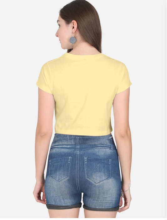 Women's Light Yellow Cotton Short Sleeve Crop Top