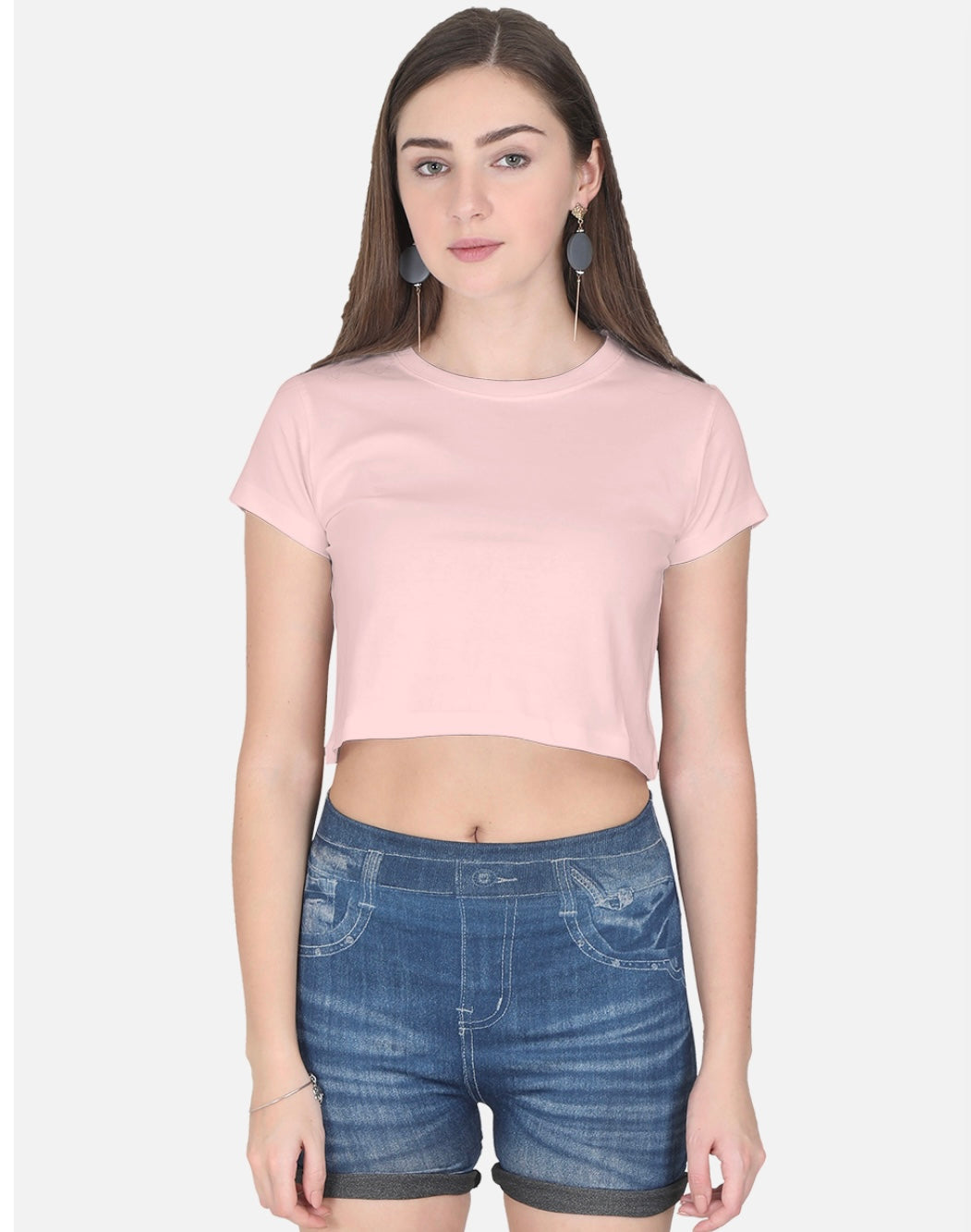 Women's Light Pink Cotton Short Sleeve Crop Top