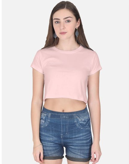 Women's Light Pink Cotton Short Sleeve Crop Top