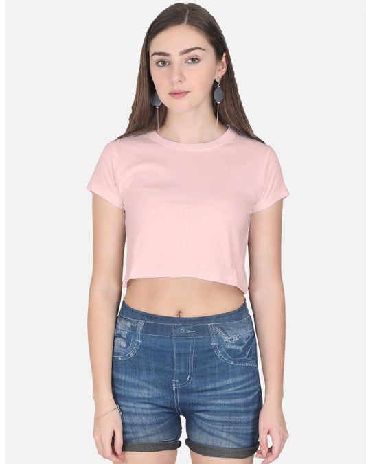 Women's Light Pink Cotton Short Sleeve Crop Top
