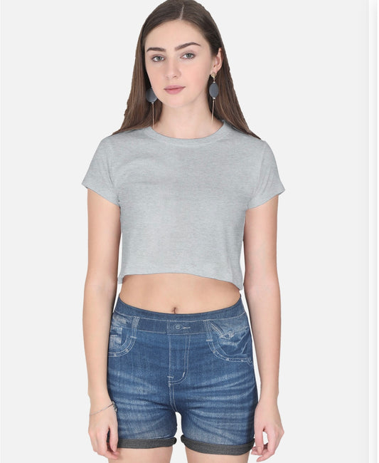 Women's Heather Grey Cotton Short Sleeve Crop Top