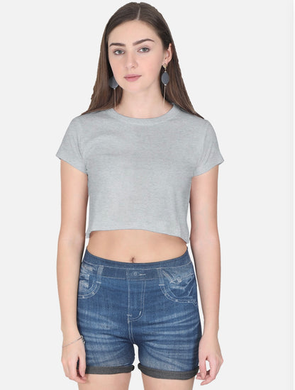 Women's Heather Grey Cotton Short Sleeve Crop Top